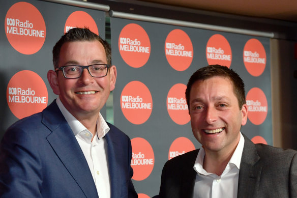 Victorian Premier Daniel Andrews and then opposition leader Matthew Guy in November 2018 ahead of the state election.