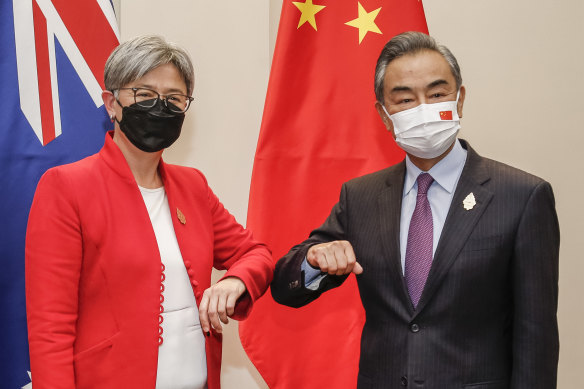 Foreign ministers Penny Wong and Wang Yi met in Bali last Friday