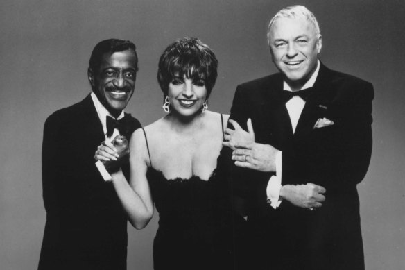 Sammy Davis Jnr, Liza Minnelli and Frank Sinatra in a publicity photograph for their world tour.