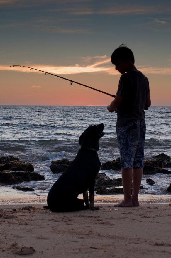 Molly the dog keeps an eye on Michael in Bunbury, WA, while the family’s asylum appeal is heard.