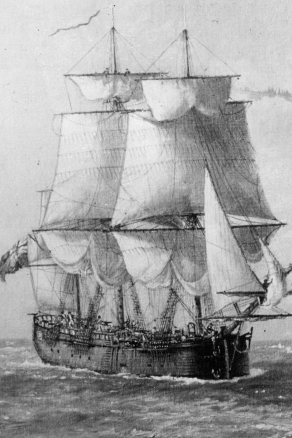 A painting of HMB Endeavour by John Alcott. 