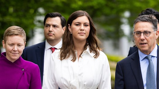 Brittany Higgins, centre, arriving at the ACT Supreme Court last week.