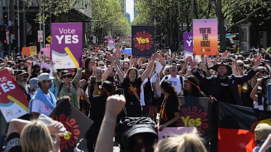 Thousands turned up to the Walk for Yes rally in Melbourne on Sunday.