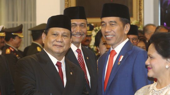 Indonesia’s Defence Minister Prabowo Subianto, left, with  President Joko Widodo.