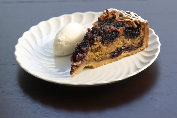 Mulberry and almond tart.