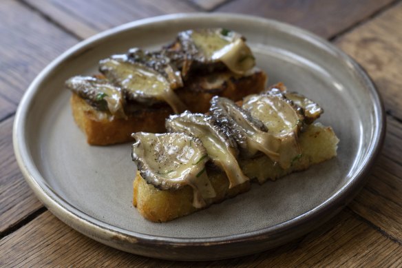 Australia’s very own morel mushroom – buttery, foresty and meaty – is served on toast.