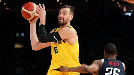Boomers veteran Andrew Bogut starred against Team USA on Saturday.