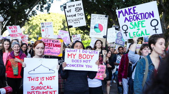 Protesters in Sydney last month ... an abortion reform bill with multi-party support will be introduced this week.
