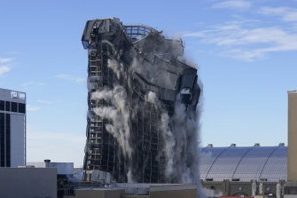 The former Trump Plaza casino is blown up in Atlantic City.