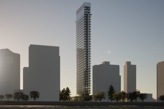 A 37-storey apartment complex proposed for a narrow block in Broadbeach.