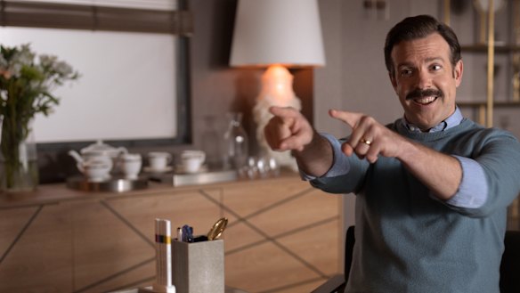 Jason Sudeikis as Ted Lasso in the eponymous TV comedy series.