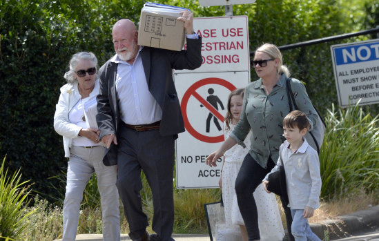 Former union boss John Maitland and his family leave Silverwater prison on Monday.