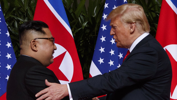 US President Donald Trump meets North Korean leader Kim Jong-un on Sentosa Island in Singapore on June 12. 