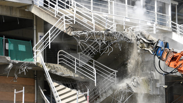 Heavy equipment: demolition work gets under way at Allianz Stadium this week.