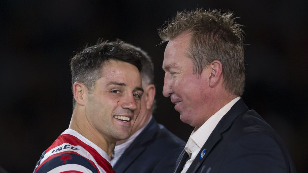 Great grand final ruse: Cooper Cronk and Trent Robinson tricked the public into thinking the star half had a rotator cuff injury.