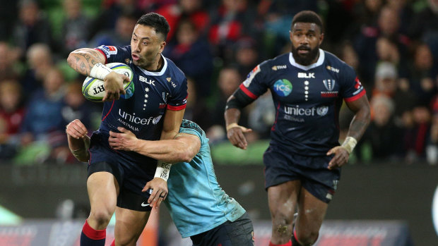 Michael Ruru is tackled in the Rebels' loss to the Waratahs.