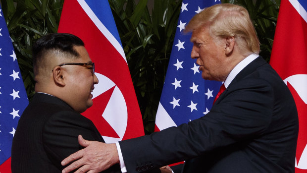 US President Donald Trump meets with North Korean leader Kim Jong-un on Sentosa Island in Singapore, on June 12.