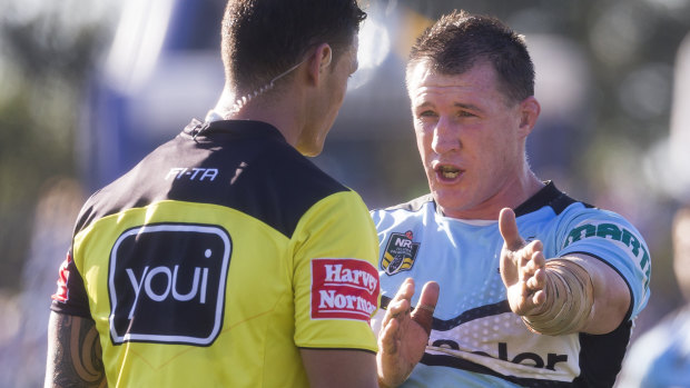 Difference of opinion: Paul Gallen has lost none of his enthusiasm for chatting with referees.