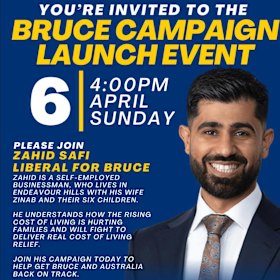 Flyer for Zahid Safi’s campaign launch on Sunday.