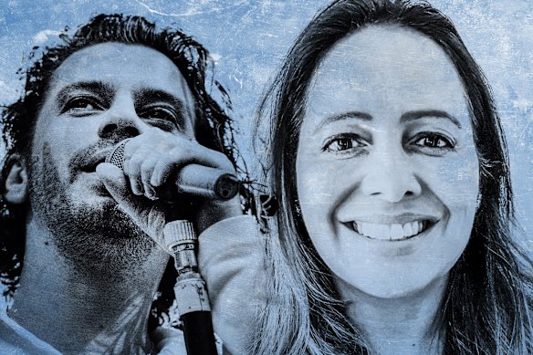 Maria-Christina Perez de la Sala, right, a former manager for INXS in Europe, and the late INXS frontman Michael Hutchence.