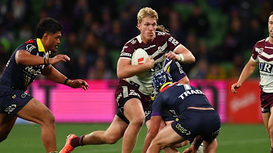 Manly’s Ben Trbojevic in action during the round 20 NRL match against the Storm.