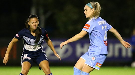 Star Matilda and former Melbourne City player Ellie Carpenter (right) has headed to France.