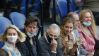 Laura Blythe with AFL CEO Gil McLachlan, Telstra’s Andy Penn with Kallie Blauhorn, and Paul Basset