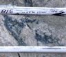 Half-core from Advance Metals’ first diamond hole at Yoquivo, from about 126.6 metres down-hole in the lower Pertenencia Vein, shows breccia infilled by silver-bearing sulphide mineralisation (black), which assayed 0.13m at 2250 grams per tonne silver and 17.2g/t gold.