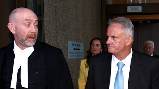 NSW independent MP Mark Latham and his barrister Kieran Smark, KC, outside the Federal Court in Sydney.