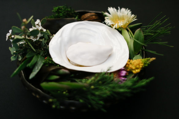 The Rocky Point oyster and rose at San Francisco’s Atelier Crenn restaurant.