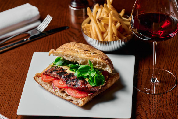 The sirloin steak sandwich layered with smoked cheddar and beetroot slaw at Lillian.