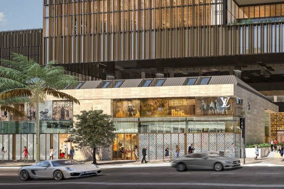 An artist’s impression of the ‘Luxe Box’, part of a promised high-end retail precinct at Queen’s Wharf Brisbane.