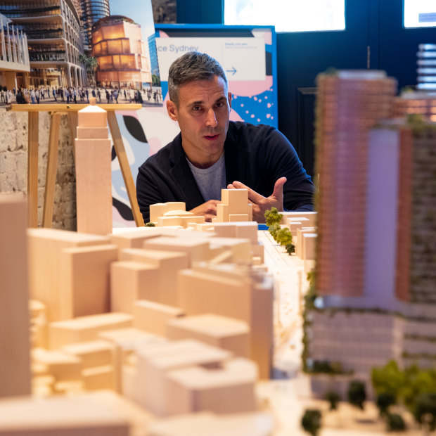 Scott Duncan, a partner with Skidmore Owings and Merrill, with a model of Central Place Sydney, a $3 billion development near Central Station.