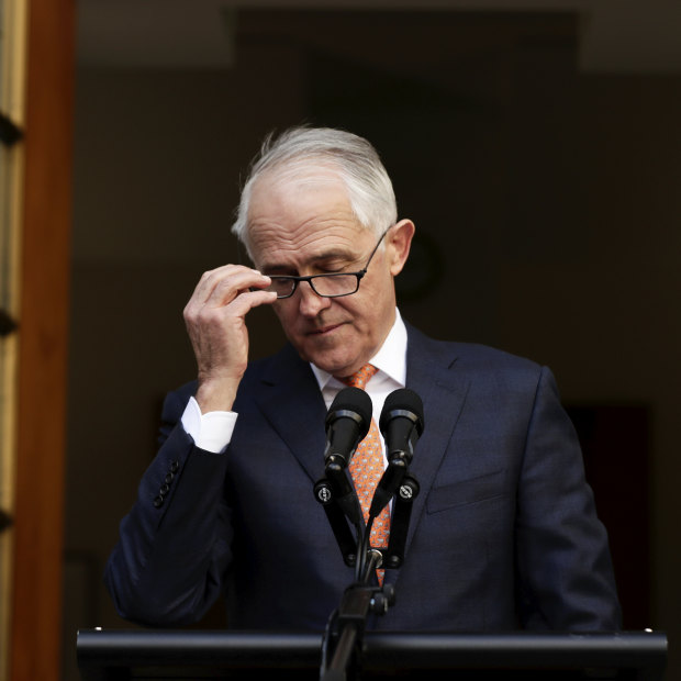 Malcolm Turnbull addresses the media after the party room meeting for the leadership spill on Friday, August 24, 2018.