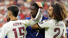 Spain’s Alex Baena, France’s Ousmane Dembele and Spain’s Marc Cucurella