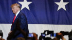 Former US president Donald Trump leaves the stage after speaking at the Georgia Republican convention in Columbus.