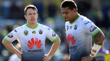 Sam Williams and Joey Leilua show their disappointment in Sunday's loss to the Tigers.