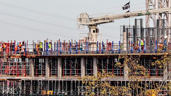  A West Melbourne construction site is one of many in Victoria underpinning the state’s economy.
