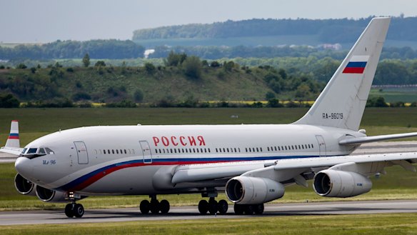 A Russian government plane leaves Vaclav Havel airport carrying expelled Russian diplomats.