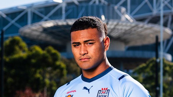 Olakau’atu pictured in a Blues jersey after his first call-up to State Origin in 2024.