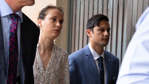 Hannah Quinn and Blake Davis arrive at court on Wednesday.