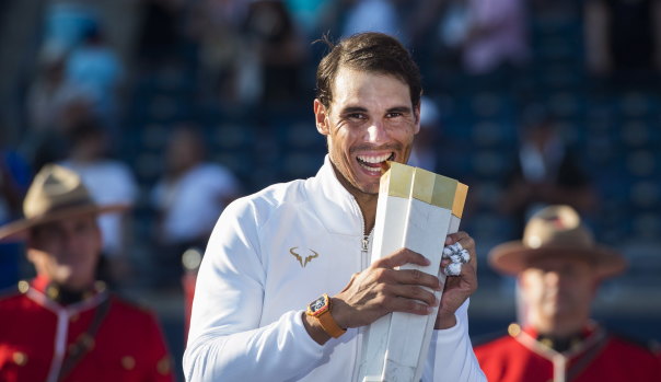 Nadal celebrates the win in Toronto. 