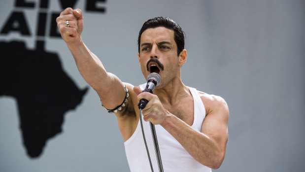 Rami Malek as Freddie Mercury in Bohemian Rhapsody, the only top 10 grossing film in 2018 that wasn't a sequel or part of a franchise.
