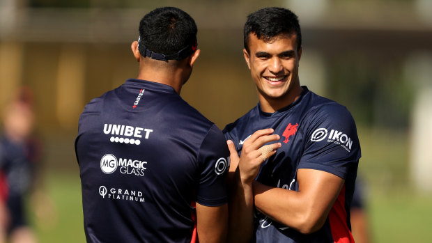 Joseph Suaalii training with the Roosters earlier this season.