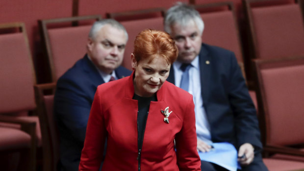 Senator Pauline Hanson and Centre Alliance Senators Stirling Griff and Rex Patrick 