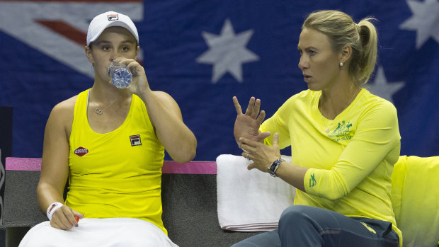 A decade later: Ash Barty, left, and Alicia Molik are together again as player and captain in the Fed Cup