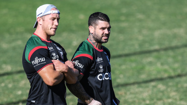 You're in: Jason Clark (left) and Adam Reynolds at Souths training.