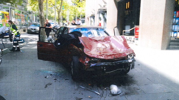The car allegedly driven by James Gargasoulas after it hit and killed six pedestrians on Bourke Street.