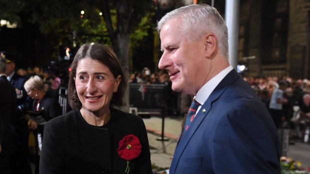 Premier Gladys Berejiklian at the Anzac Day dawn service with Deputy Prime Minister Michael McCormack.