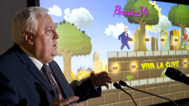 Clive Palmer, is seen the launch of his Australian Politics themed game.